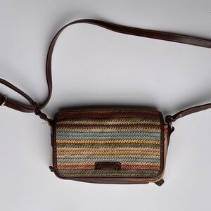 Woven Multicolor Crossbody Bag - Brown Trim